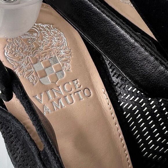 Vince Camuto Jenseya Platform Sandals Black Suede Leather perforated - Picture 7 of 10